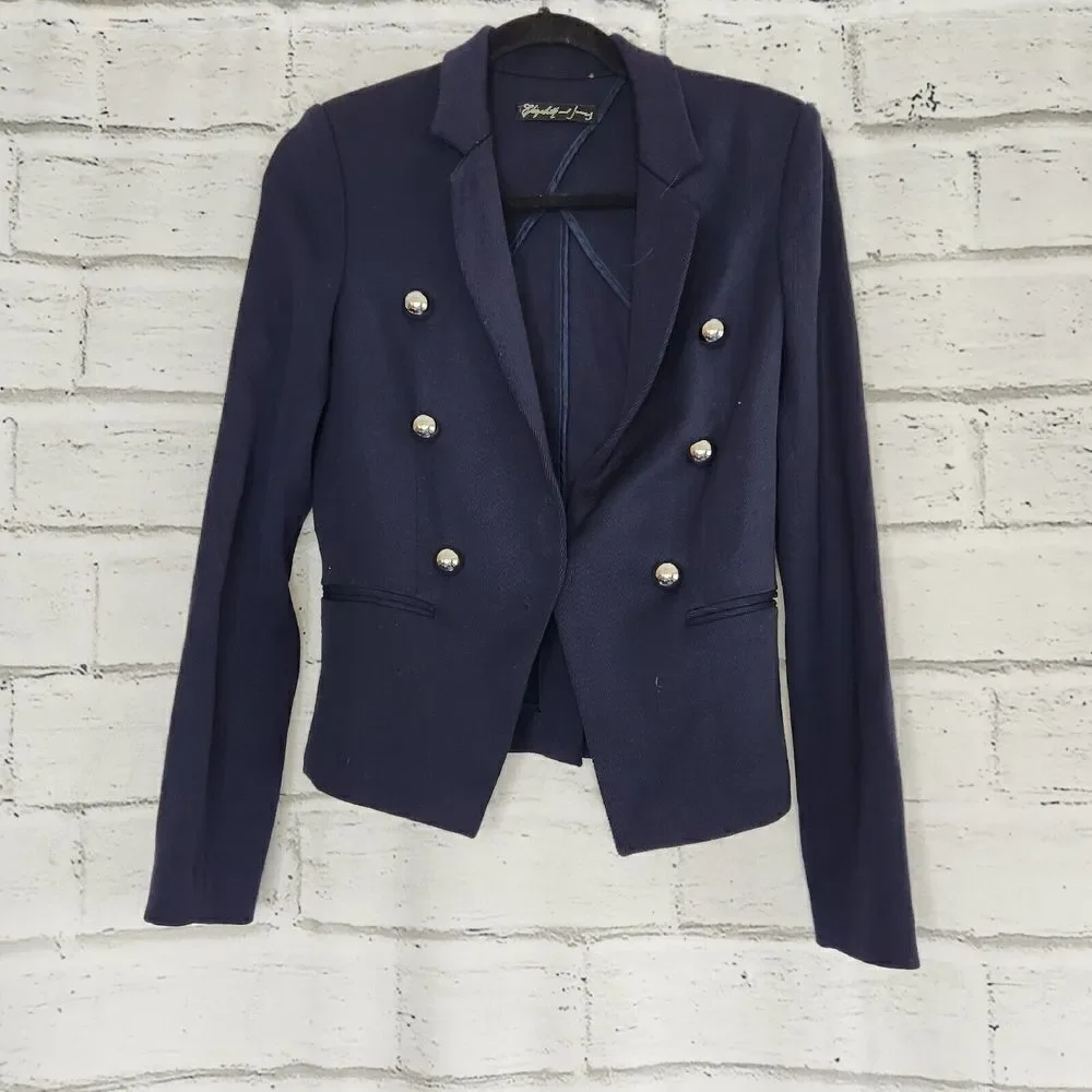 Elizabeth And James Women’s Dark Blue Long Sleeved Button Up Blazer XS Sailor